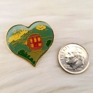 Vintage 70s San Francisco California Trolley Car Golden Gate Heart Pin Brooch XS